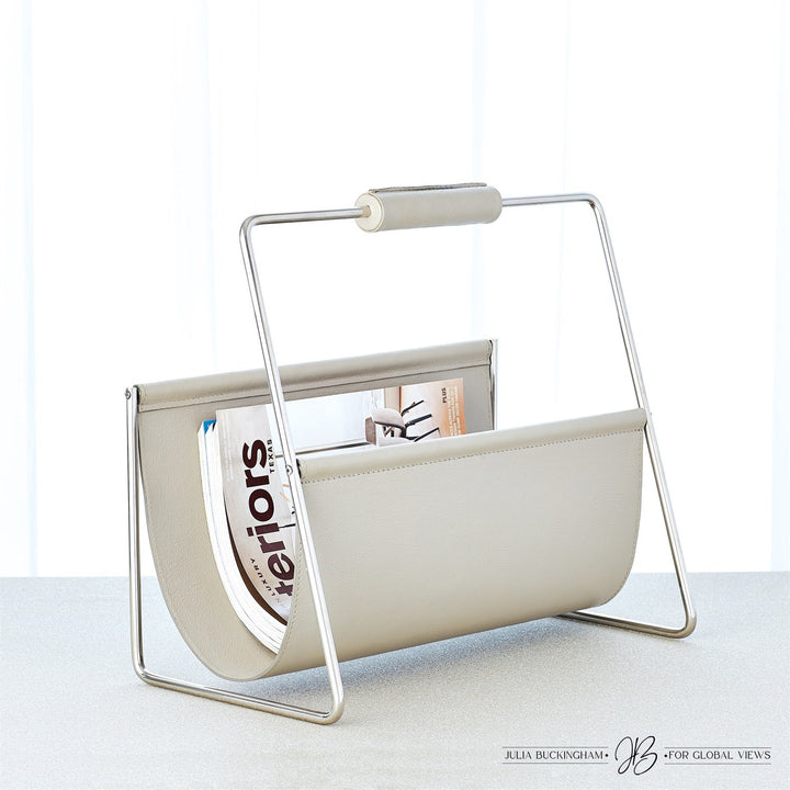 Vivien Literature Holder-Global Views-GVSA-JB9.90130-DecorNickel w/Grey Leather-2-France and Son