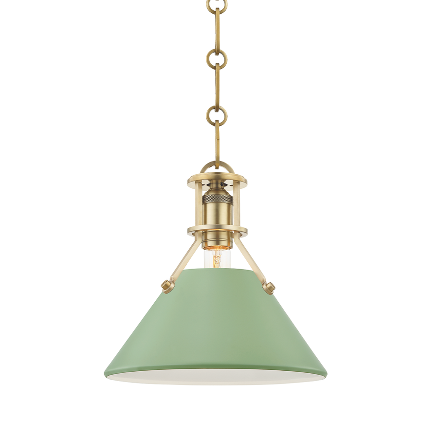 Painted 1 Light Small Pendant-Hudson Valley-HVL-MDS351-AGB/LFG-PendantsAged Brass Leaf Green-1-France and Son