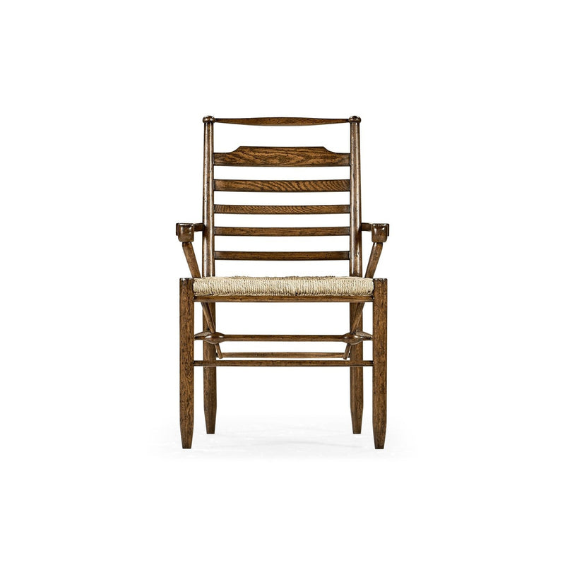 Ladder Back Country Arm Chair with a Rush Seat-Jonathan Charles-JCHARLES-494218-AC-TDO-Dining ChairsDark Oak-7-France and Son