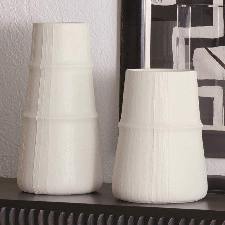 Linen Vase - Soft White - Med-Global Views-GVSA-7.10170-Vases-3-France and Son