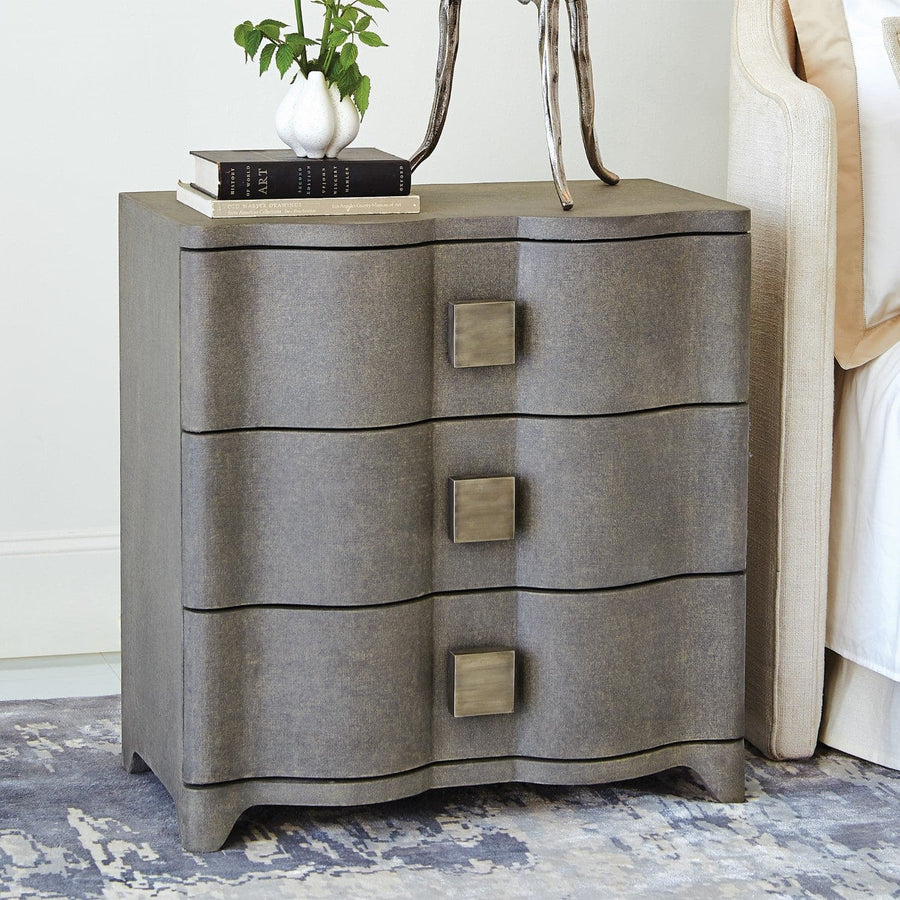 Toile Linen Bedside Chest-Global Views-GVSA-7.20159-DressersAntique Nickel Plated-1-France and Son