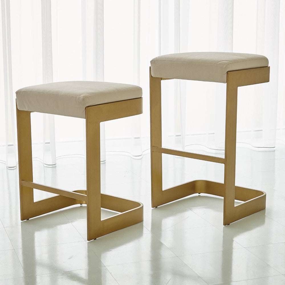 Regan Low Bar Stool-Global Views-GVSA-7.90828-Bar StoolsSmall-Ivory Leather - Antique Brass-2-France and Son