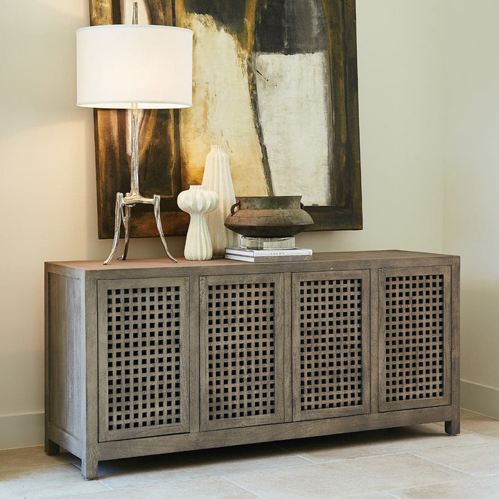 Driftwood Lattice Credenza-Global Views-GVSA-7.90836-Sideboards & CredenzasGrey Sandblasted-2-France and Son