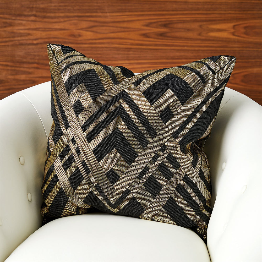 Woven Lines Pillow-Global Views-GVSA-9.93815-PillowsBlack & Gold-2-France and Son