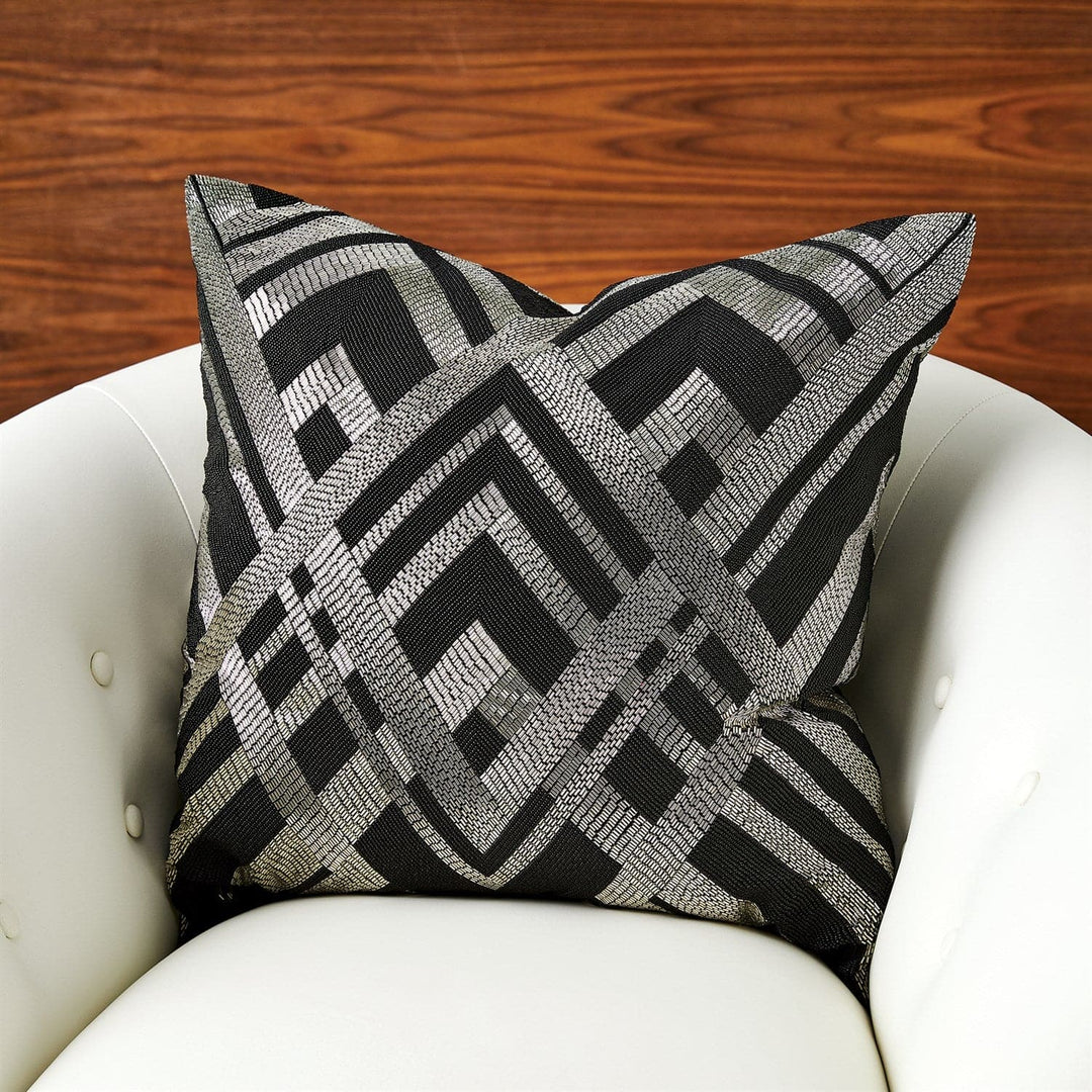 Woven Lines Pillow-Global Views-GVSA-9.93815-PillowsBlack & Gold-4-France and Son
