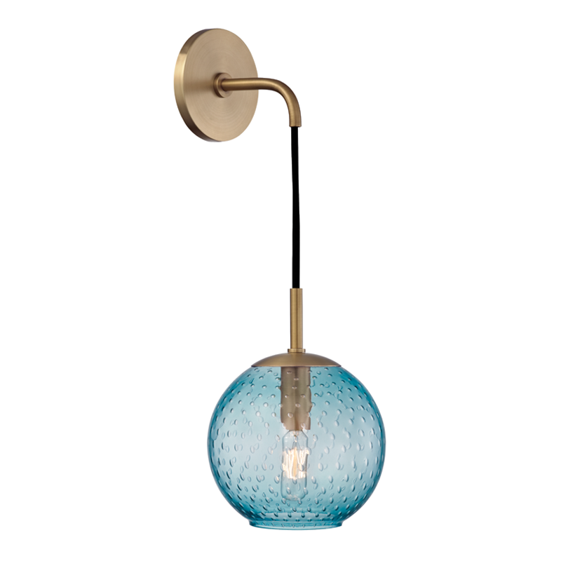 Rousseau 1 Light Wall Sconce-Blue Glass-Hudson Valley-HVL-2020-AGB-BL-Wall LightingAged Brass-2-France and Son