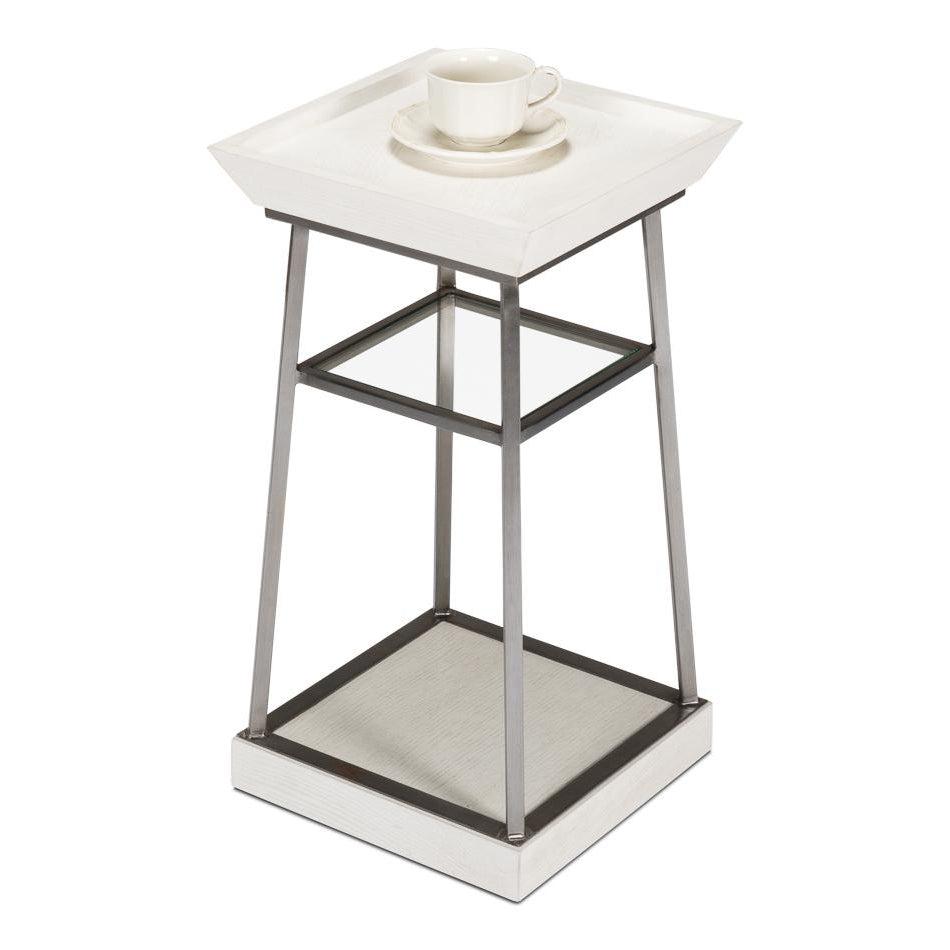 Hunk Country Drink Table-SARREID-SARREID-72-234-5-Side TablesWorking White & Gunmetal Finish-3-France and Son