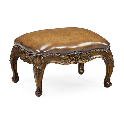 Small French Provincial Walnut Footstool with Antique Chestnut Leather-Jonathan Charles-JCHARLES-492811-WAL-L002-Stools & Ottomans-1-France and Son