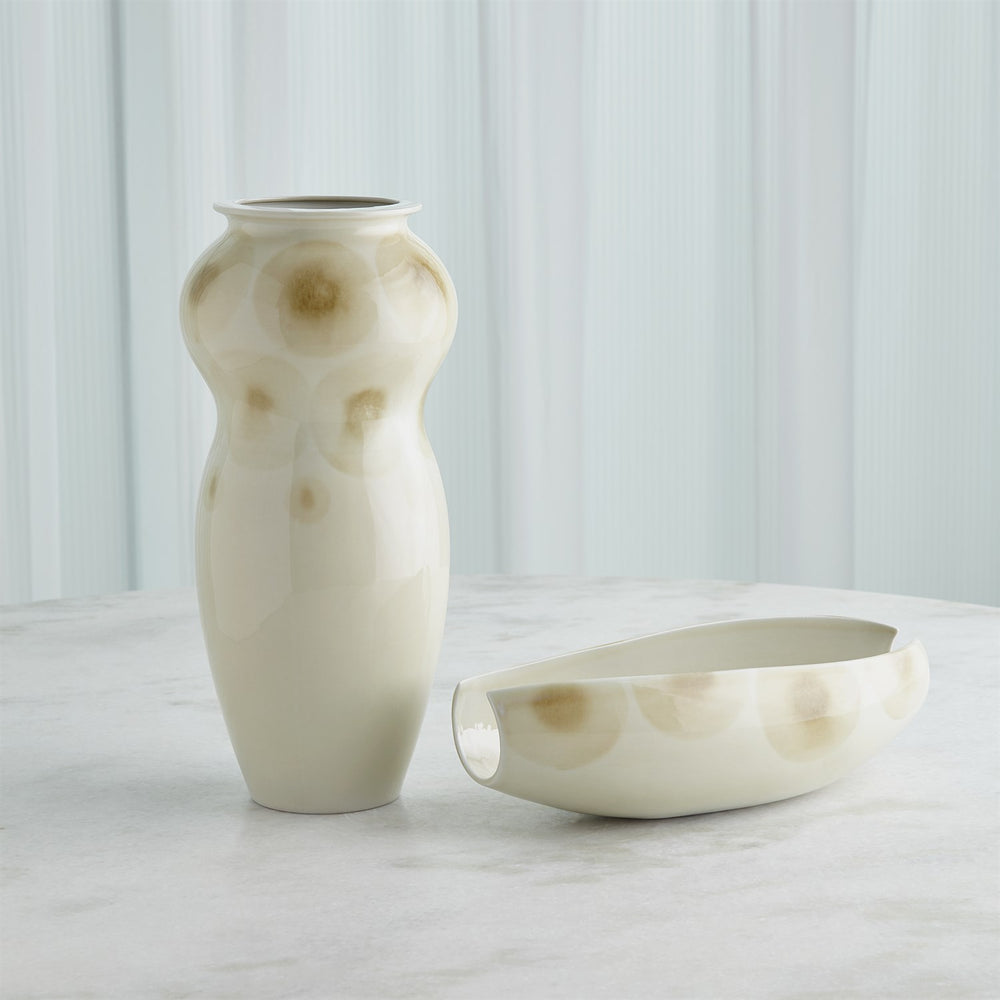 Spots Vase & Bowl-Global Views-GVSA-7.10588-DecorVase-White w/Taupe Spots-2-France and Son