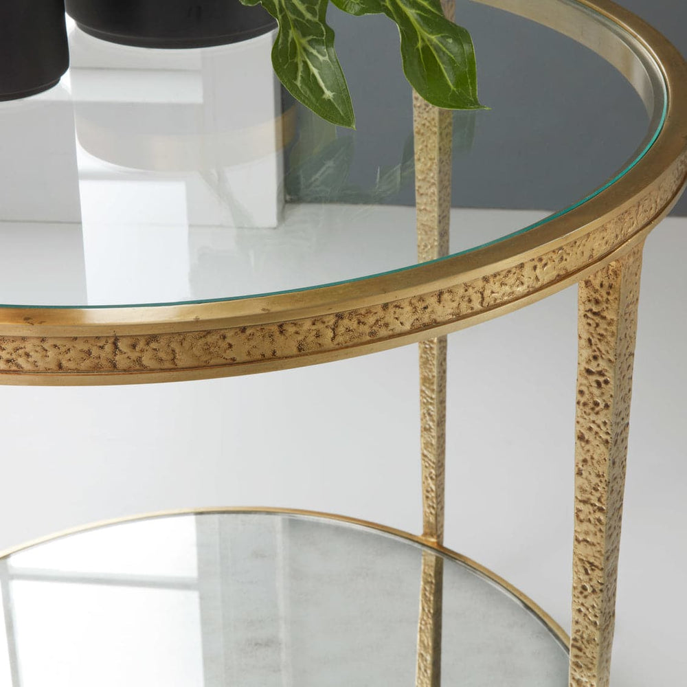 Small Sculpture Round End Table-Modern History-MODERN-MH1015F03-Side TablesTextured Antique Brass-2-France and Son