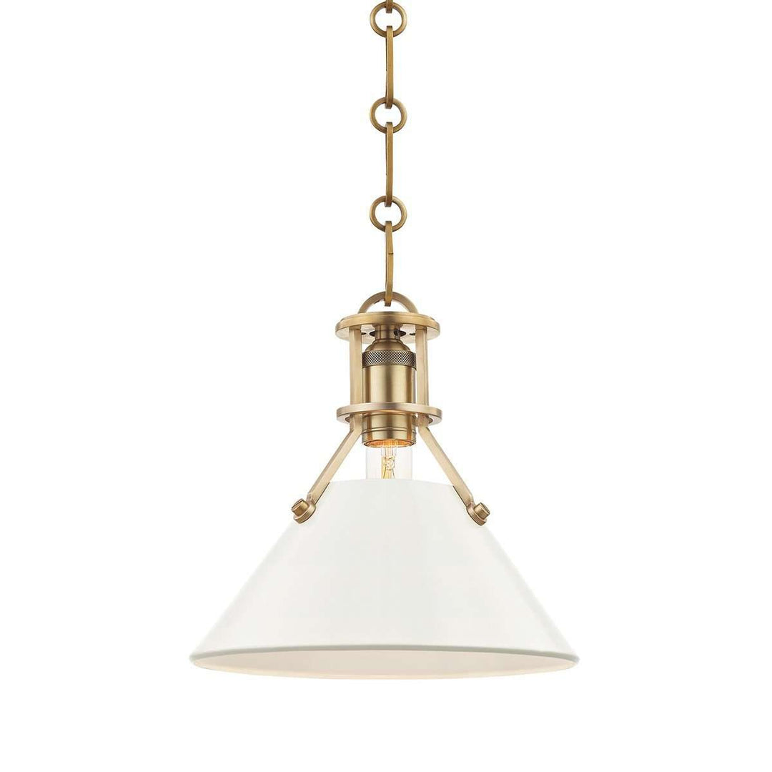 Painted No.2 1 Light Small Pendant-Hudson Valley-HVL-MDS351-AGB/OW-PendantsGold/White-3-France and Son