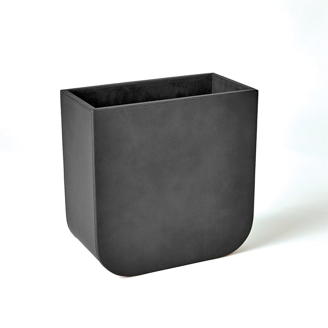 Radius Edge Leather Desk Collection-Global Views-GVSA-9.93796-Baskets & BoxesBlack-Wastebasket-5-France and Son