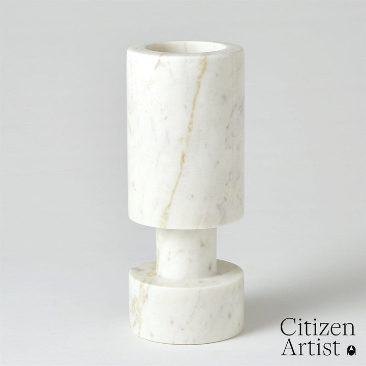 Luc Vase-Global Views-GVSA-FDS9.90027-Candle HoldersWhite Marble-3-France and Son