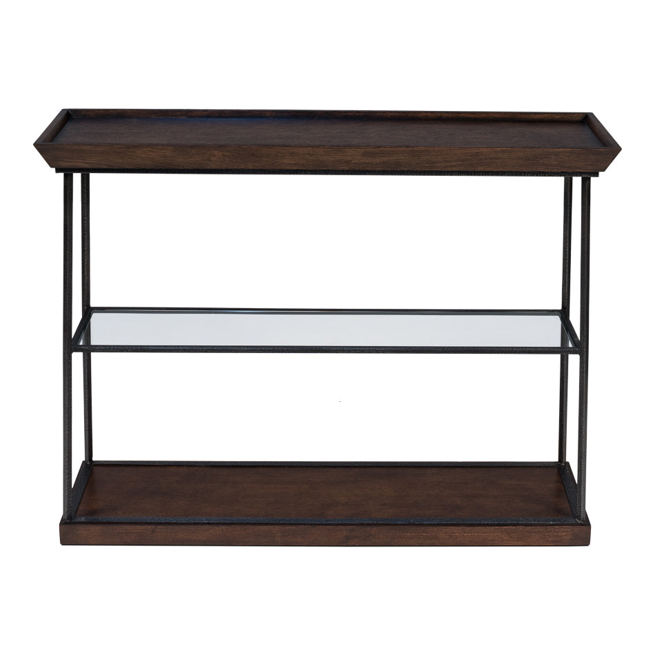 Hunt Country Small Console-SARREID-SARREID-77-165-3-Console TablesBurnt Brown Oak & Dark Hammered Finish-2-France and Son