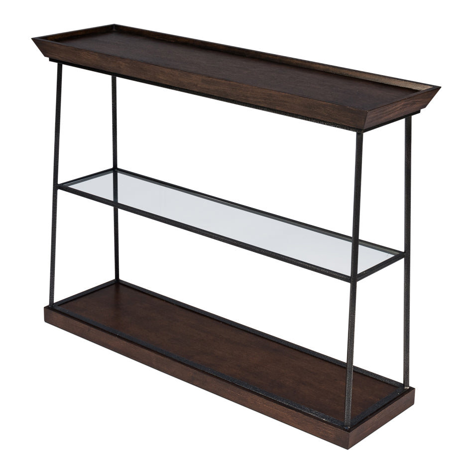 Hunt Country Small Console-SARREID-SARREID-77-165-3-Console TablesBurnt Brown Oak & Dark Hammered Finish-1-France and Son