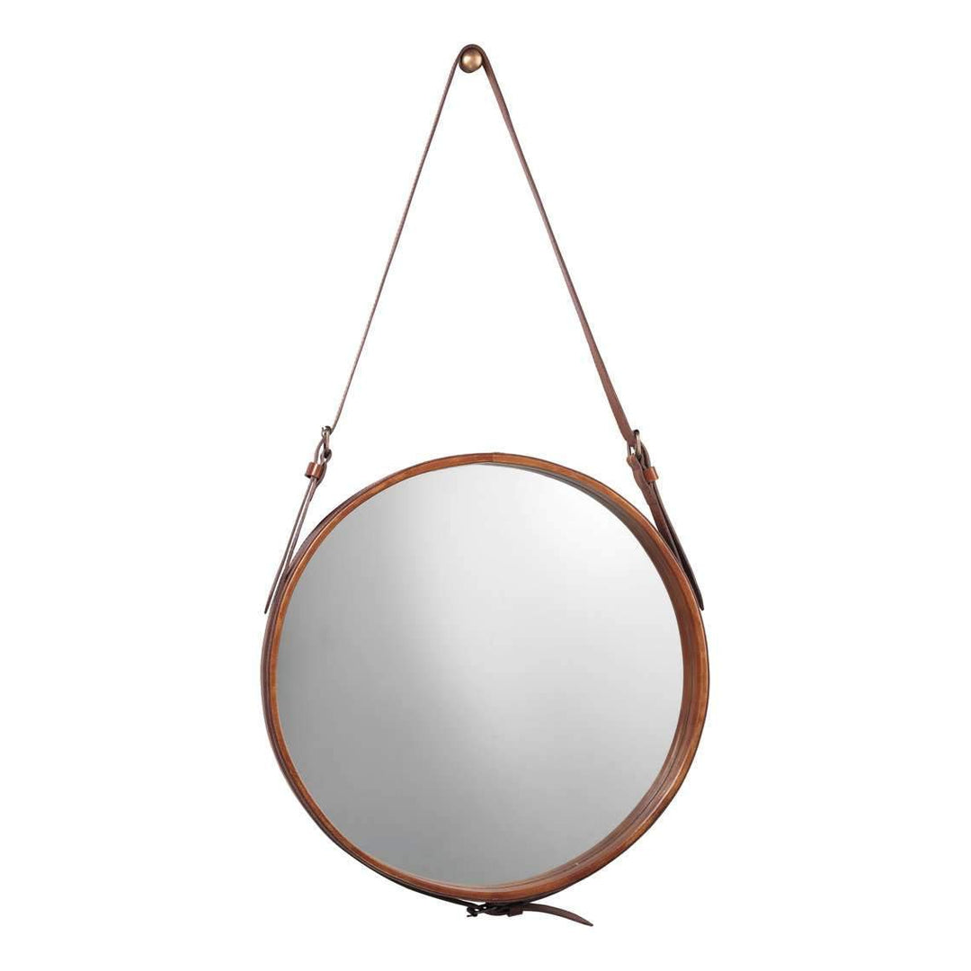 Large Round Mirror in Brown Leather-Jamie Young-JAMIEYO-7ROUN-LGBR-Mirrors-1-France and Son