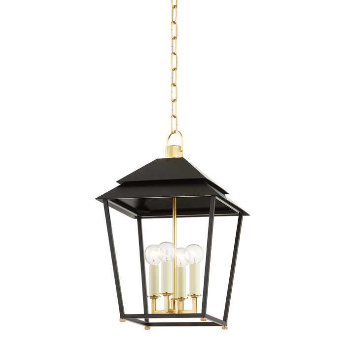 Natick 4 Light Lantern-Hudson Valley-HVL-5119-AGB/SBK-Outdoor Post LanternsAged Brass / Soft Black-1-France and Son