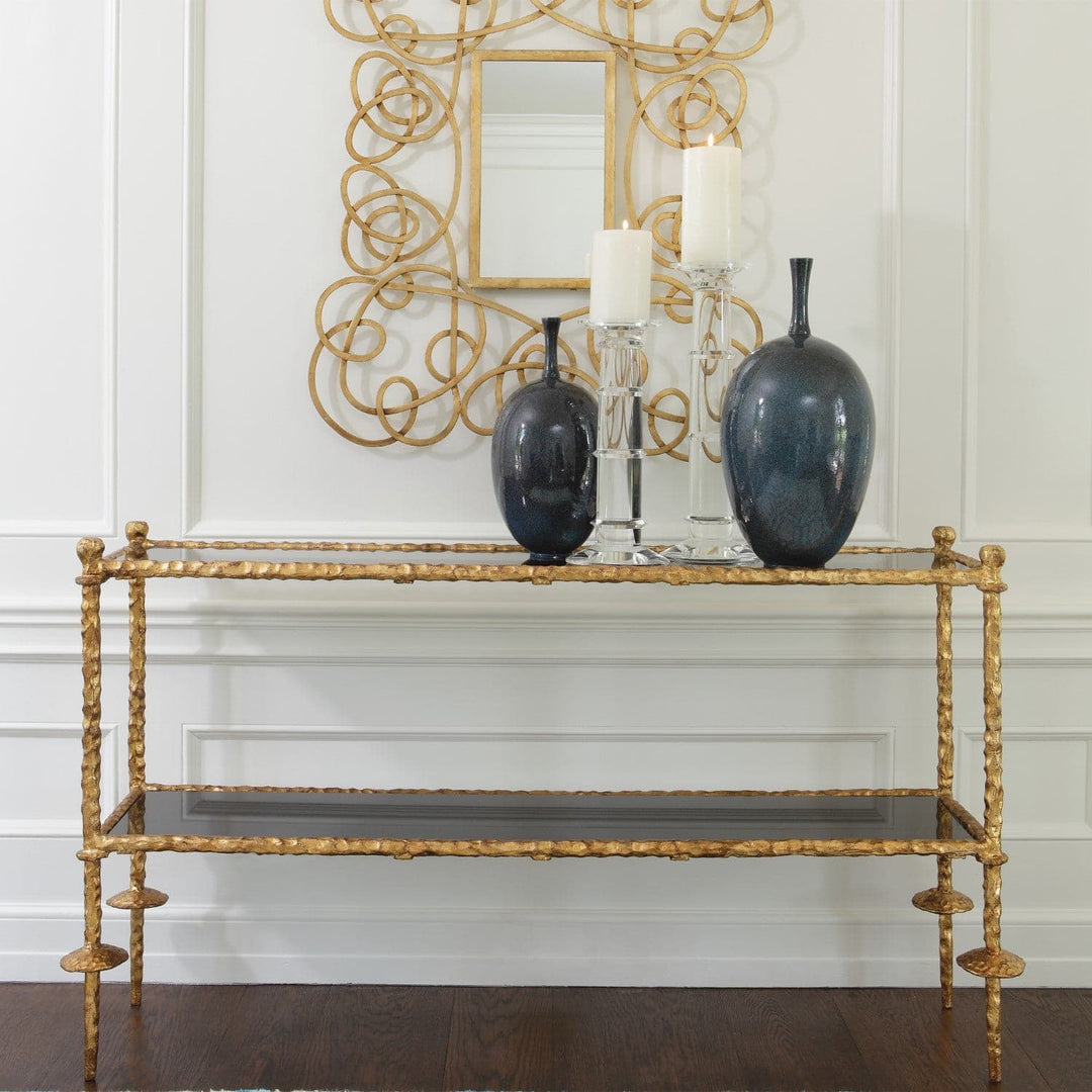 Gold Chiseled Console - Black Granite-Global Views-GVSA-8.80760-Console Tables-2-France and Son