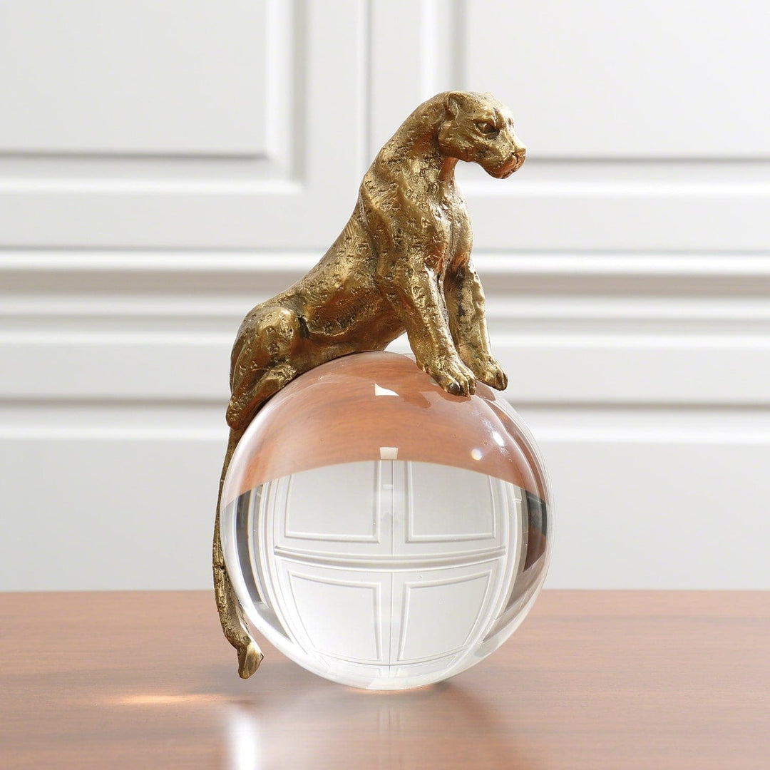 Jaguar on Crystal Sphere-Global Views-GVSA-8.82519-Decorative ObjectsNickel-3-France and Son