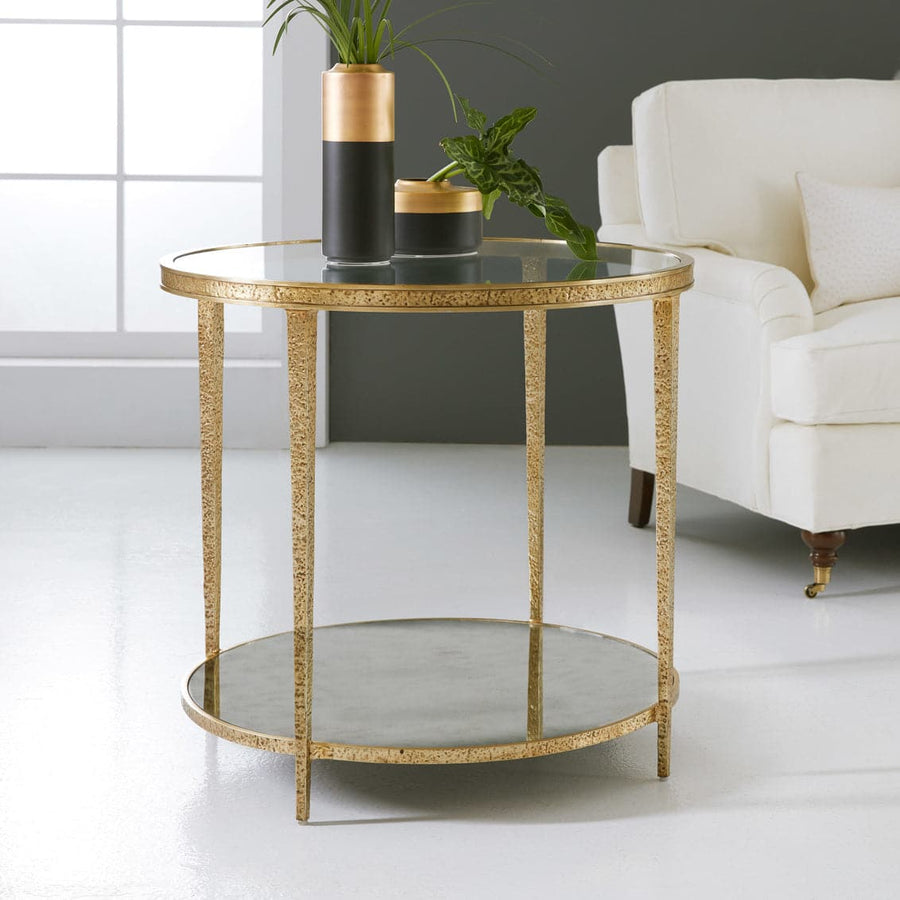 Small Sculpture Round End Table-Modern History-MODERN-MH1015F03-Side TablesTextured Antique Brass-1-France and Son