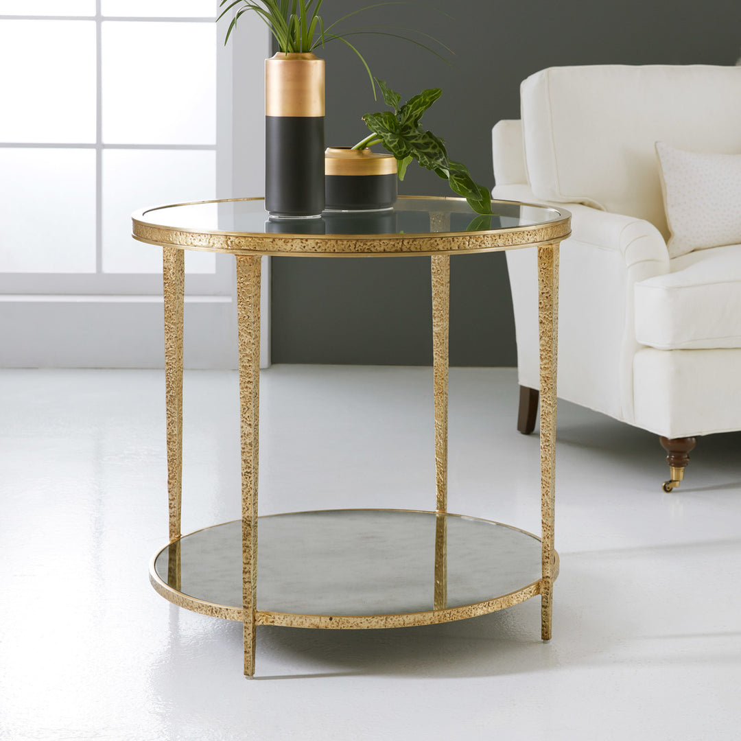 Sculpture Round Table-Modern History-MODERN-MH996F03-Side TablesTextured Antique Brass-1-France and Son