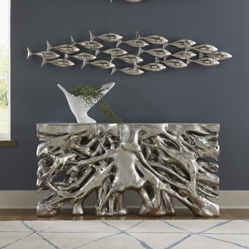 Square Root Console Table, Silver Leaf-Phillips Collection-STOCKR-PHIL-PH67479-Console Tables-2-France and Son