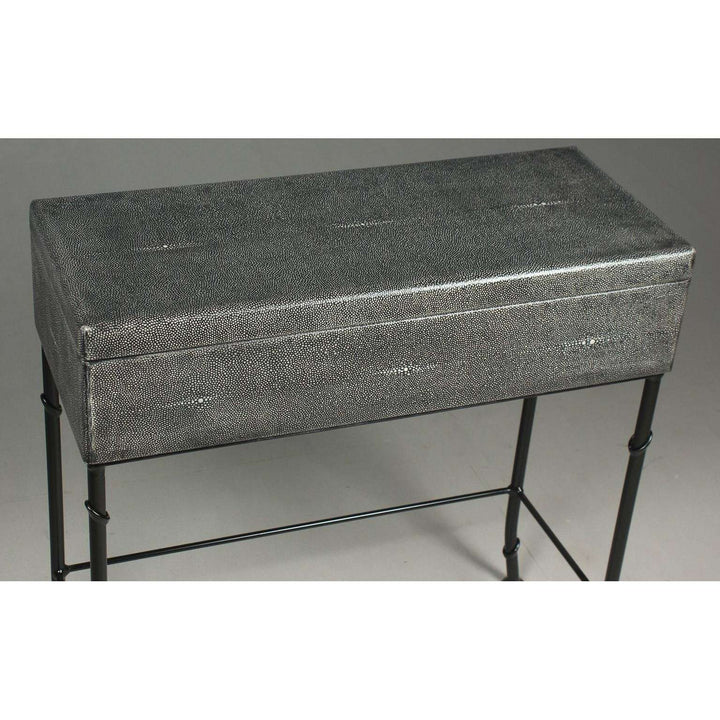 Grey Leather Shagreen Box On Stand-SARREID-SARREID-40470-Side Tables-4-France and Son