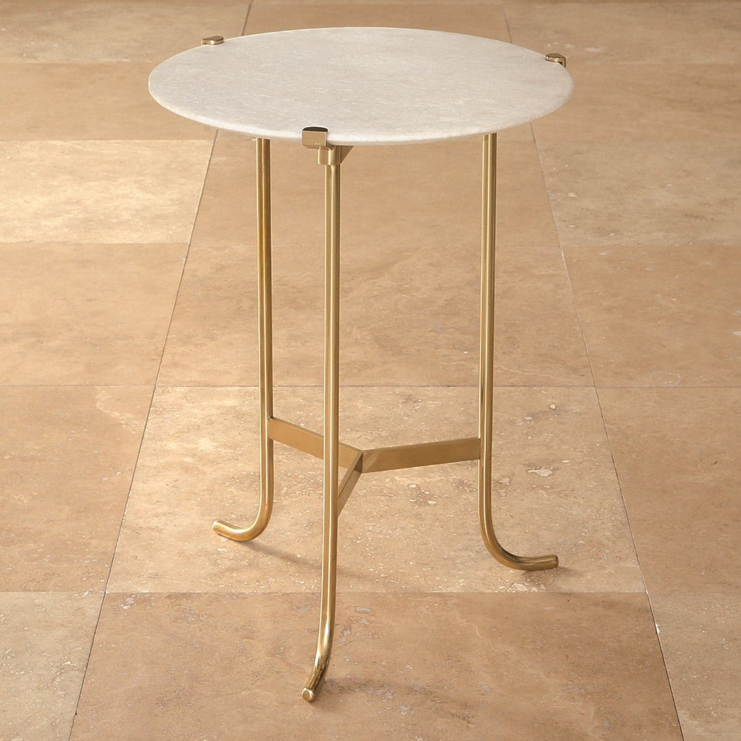 Plie Table - Brass/White Honed Marble-Global Views-GVSA-9.91816-Side Tables-2-France and Son