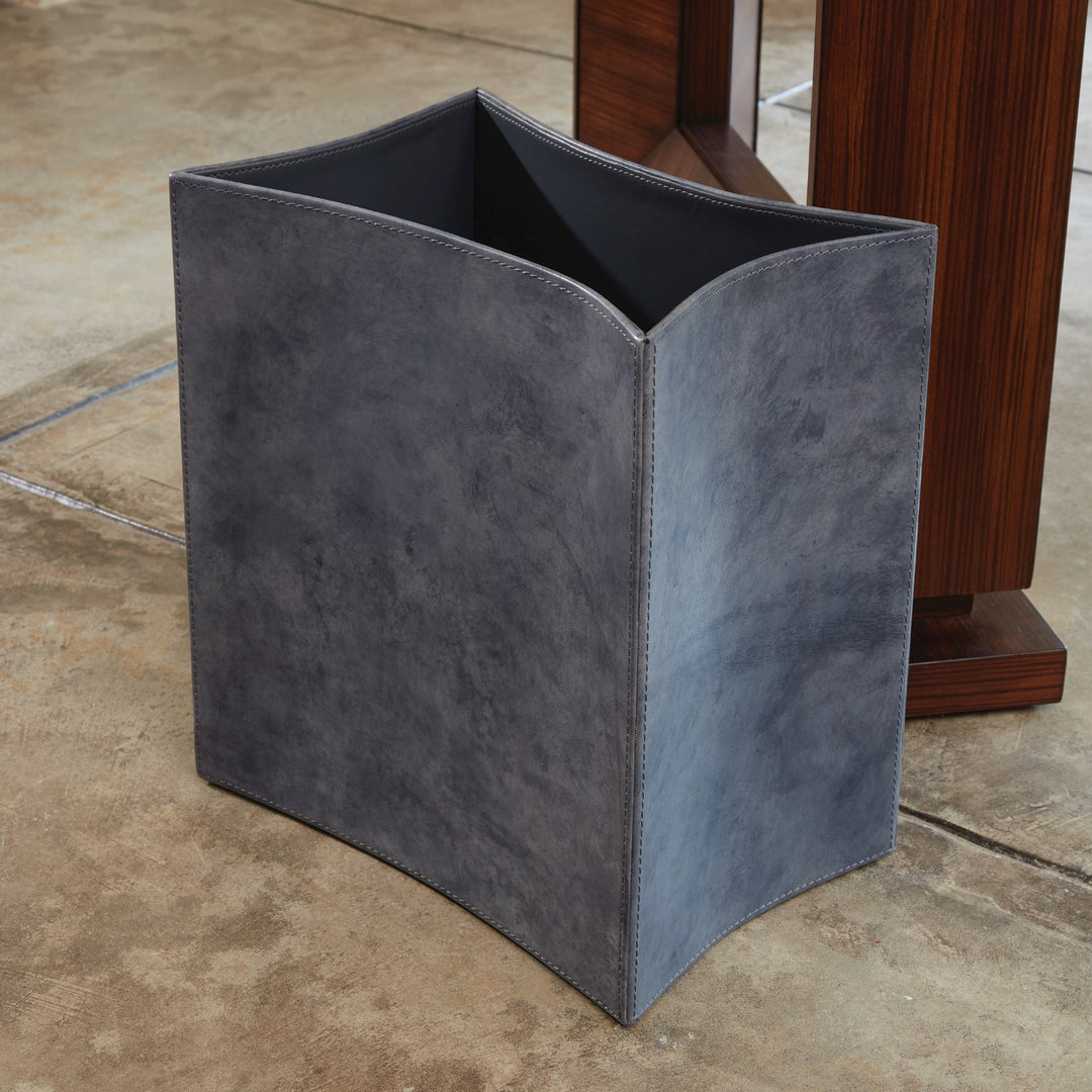 Folded Leather Wastebasket-Global Views-GVSA-9.92828-Baskets & Boxesblue wash-6-France and Son