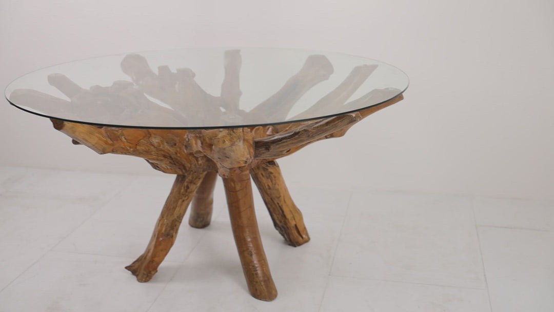 Ibori Organic Teak Root 60" Dining Table with Glass Top