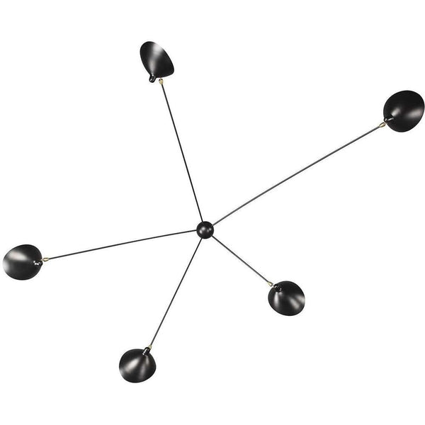 Mouille Five Arm Spider Sconce, shown in black with metal and wall-mounting hardware.