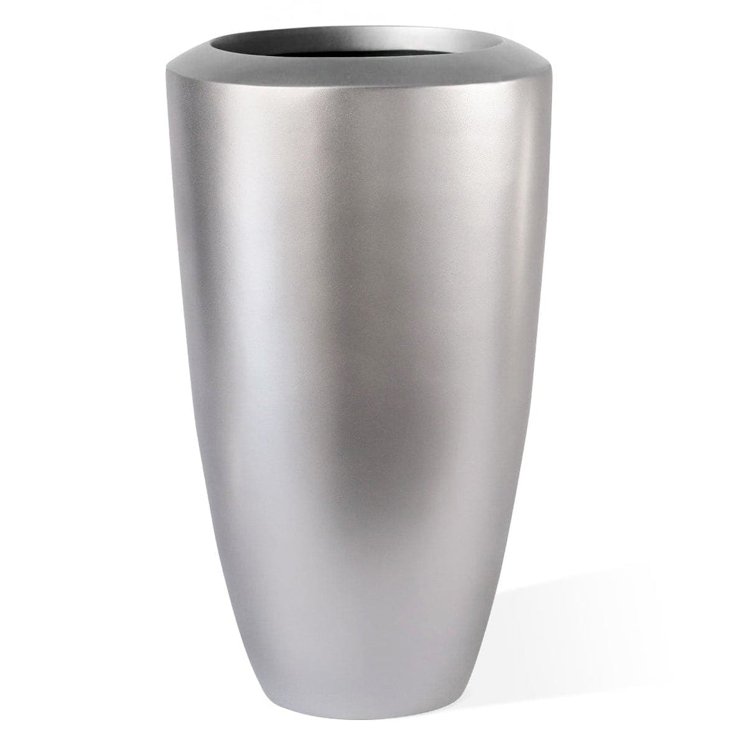 Fiberglass Large Barrel Planter-Gold Leaf Design Group-GOLDL-9503-SI-VasesLarge-Satin-Silver Aluminum-7-France and Son