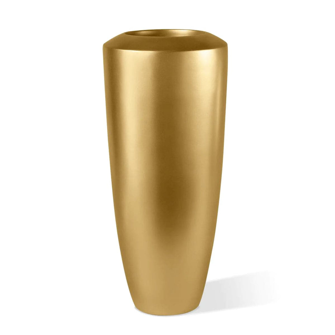 Fiberglass Small Barrel Planter-Gold Leaf Design Group-GOLDL-9505-GO-PlantersSmall-Gold-Satin-17-France and Son