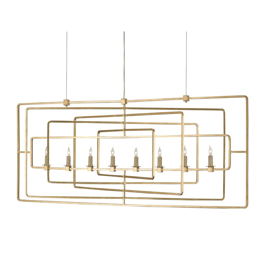Metro Gold Rectangular Chandelier-Currey-CURY-9542-Chandeliers8-Light Rectangular-Contemporary Gold Leaf-1-France and Son