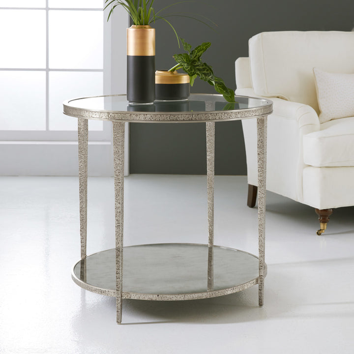 Small Sculpture Round End Table-Modern History-MODERN-MH1015F04-Side TablesTextured Antique Aluminum-3-France and Son