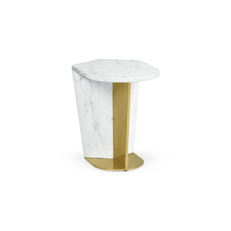 Fusion Small White Marble & Brass End Table-Jonathan Charles-JCHARLES-009660-AB-Side Tables-1-France and Son