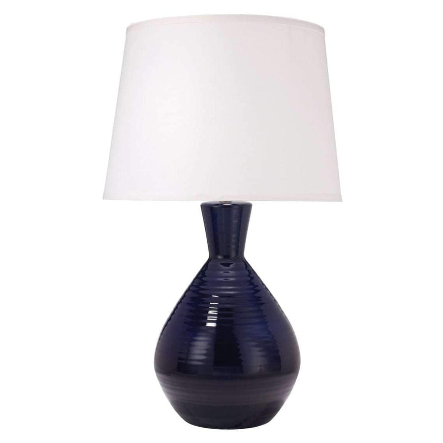 Ash Table Lamp in Navy Ceramic with Large Cone Shade in White Linen-Jamie Young-JAMIEYO-9ASHNVC131L-Table Lamps-1-France and Son