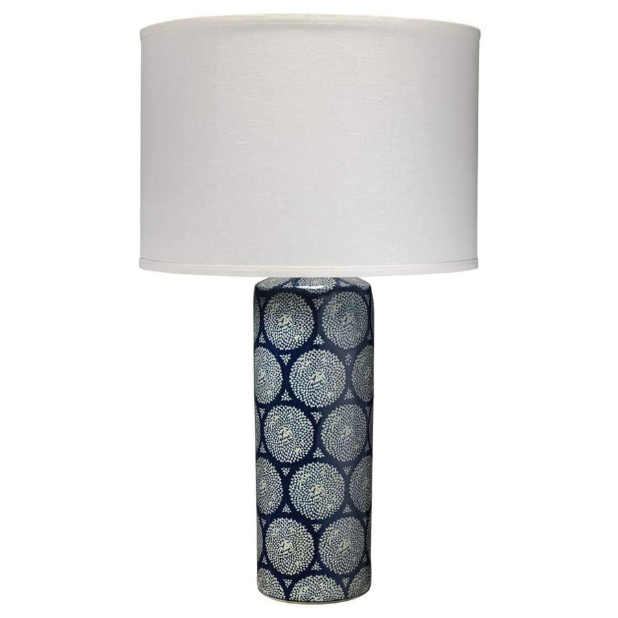 Neva Table Lamp in Blue and White Ceramic with Classic Drum Shade in White Linen-Jamie Young-JAMIEYO-9NEVABLD131C-Table Lamps-1-France and Son
