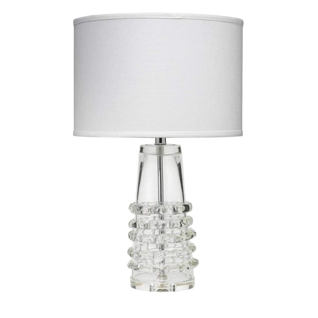 Tall Ribbon Table Lamp in Clear Glass with Medium Drum Shade in White Linen-Jamie Young-JAMIEYO-9RIBTCLD131M-Table Lamps-1-France and Son