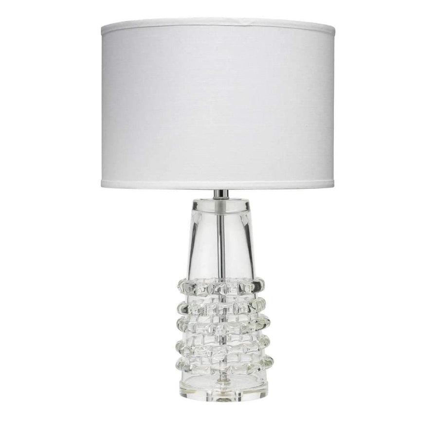 Tall Ribbon Table Lamp in Clear Glass with Medium Drum Shade in White Linen-Jamie Young-JAMIEYO-9RIBTCLD131M-Table Lamps-1-France and Son