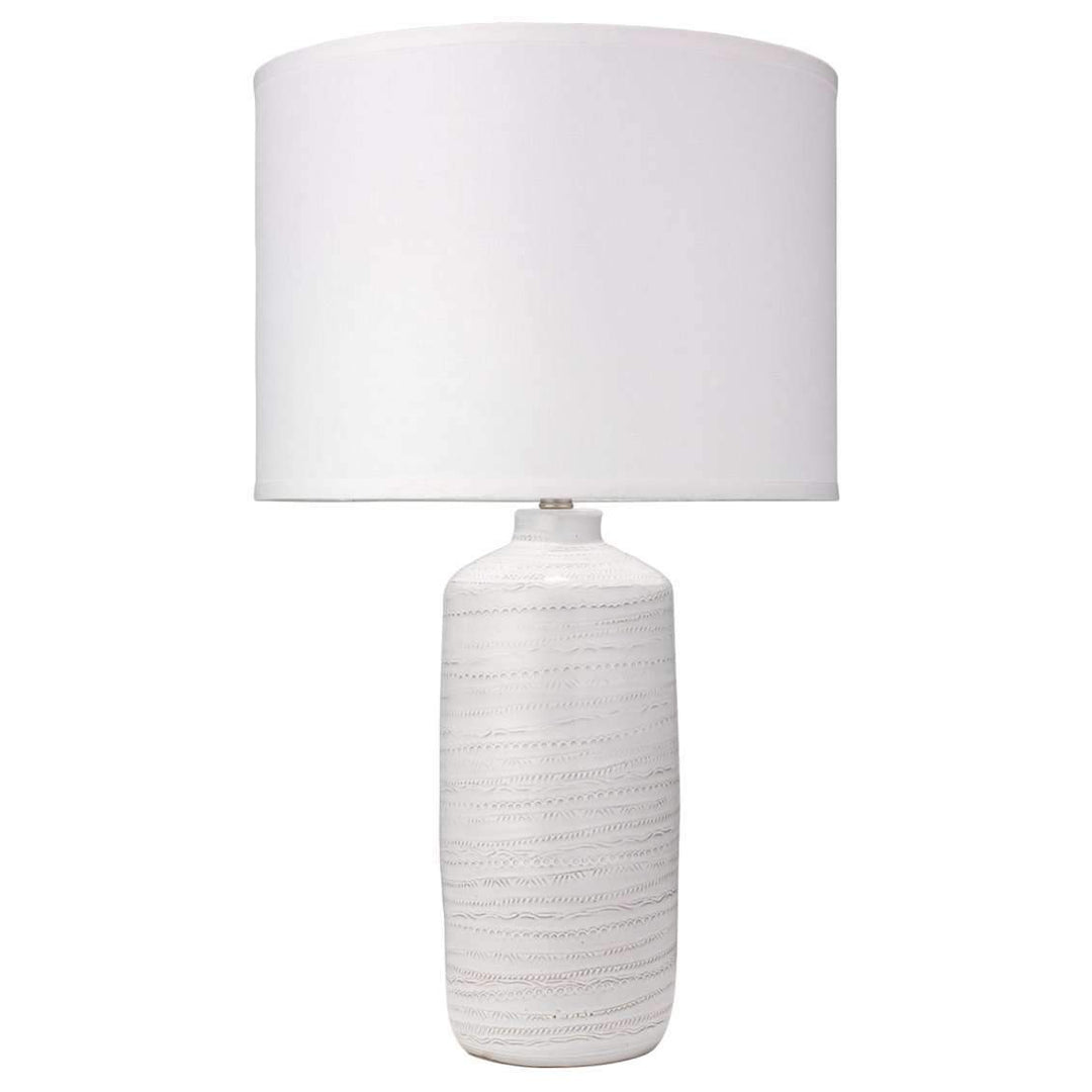 Trace Table Lamp in White Ceramic with Large Drum Shade in White Linen-Jamie Young-JAMIEYO-9TRACWHD131L-Table Lamps-1-France and Son