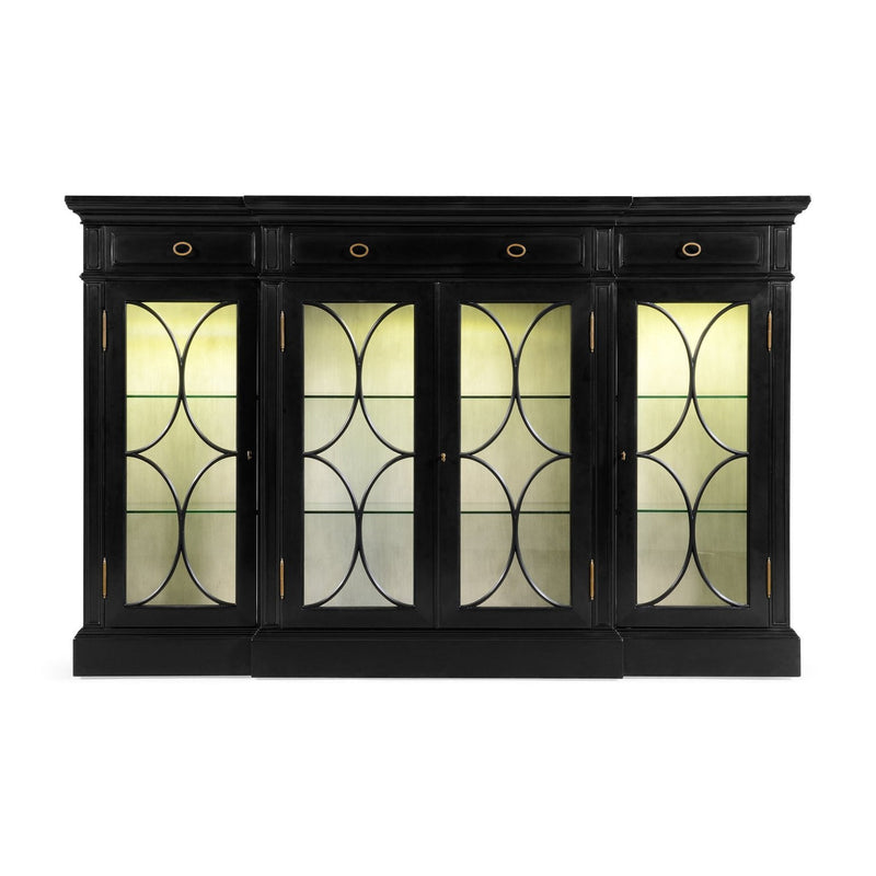 Four Door Breakfront Black Display Cabinet-Jonathan Charles-JCHARLES-495144-BLA-Bookcases & Cabinets-2-France and Son