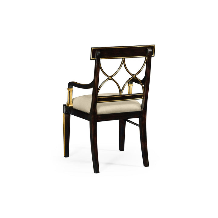 Regency Curved Back Arm Chair-Jonathan Charles-JCHARLES-494347-AC-EBF-F001-Dining ChairsBlack Painted & MAZO F001-3-France and Son