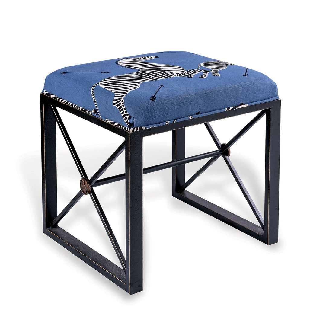 Medallion Single Bench-Port 68-PORT-AFBS-222-25-BenchesBlack with Blue Zebra Fabric-Right Facing-3-France and Son