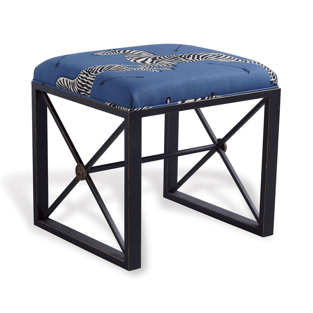 Medallion Single Bench-Port 68-PORT-AFBS-222-26-BenchesBlack with Blue Zebra Fabric-Left Facing-4-France and Son