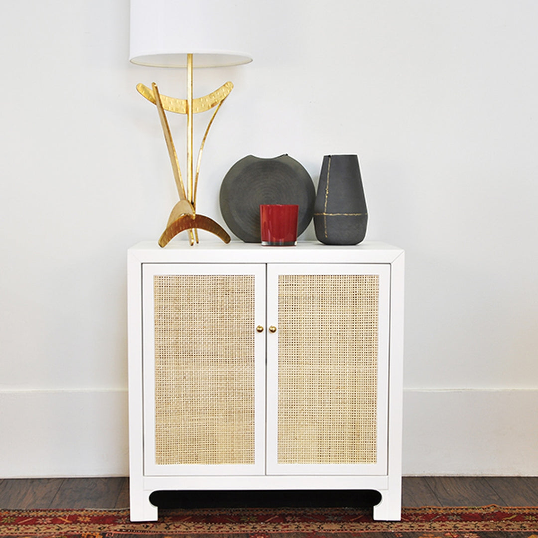 Alden Cane Cabinet with Brass Hardware-Worlds Away-WORLD-ALDEN WH-Sideboards & CredenzasWhite-2-France and Son