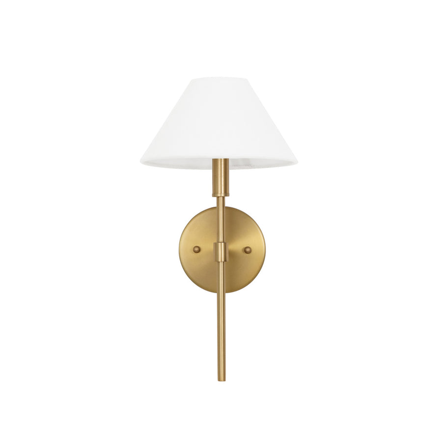Alfie One Light Sconce with White Linen Coolie Shade-Worlds Away-WORLD-ALFIE BBR-Wall LightingBrushed Brass-1-France and Son