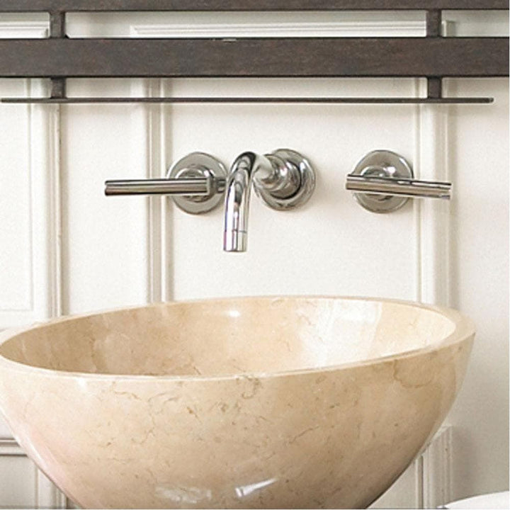 Windsor Wall Mount Faucet, shown in polished chrome and silver with metal, natural stone, and wall-mounting escutcheons.