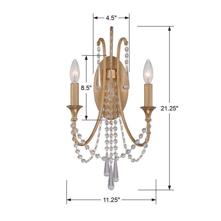 Arcadia 2 Light Wall Mount-Crystorama Lighting Company-CRYSTO-ARC-1902-GA-CL-MWP-Outdoor Wall SconcesAntique Gold-8-France and Son