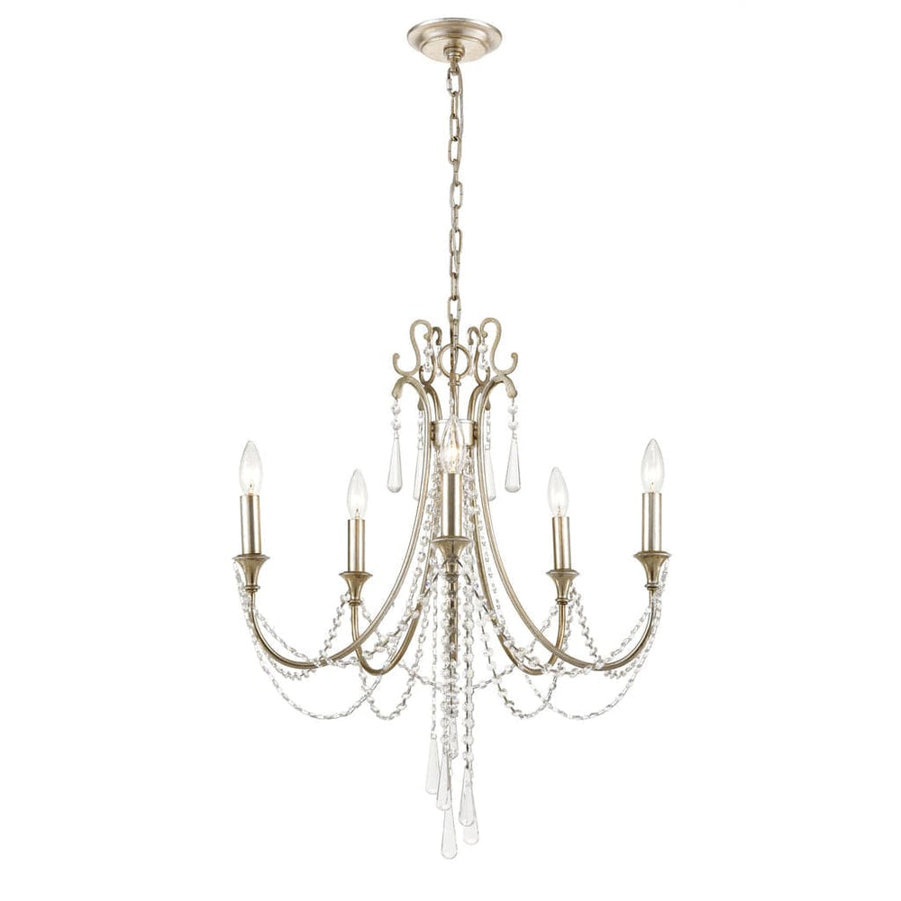 Arcadia 5 Light Chandelier-Crystorama Lighting Company-CRYSTO-ARC-1905-SA-CL-MWP-ChandeliersAntique Silver-2-France and Son